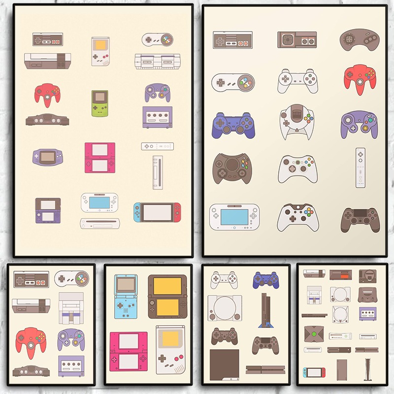 Gaming Console Games - لوحة فنية قماشية لتطور أجهزة ألعاب