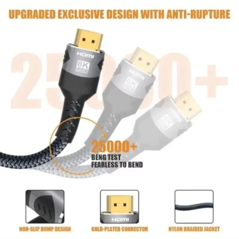 كابل HDMI 2.1 مضفر بدقة 8K عال - مراجعة Gaming Console Definition وسعره