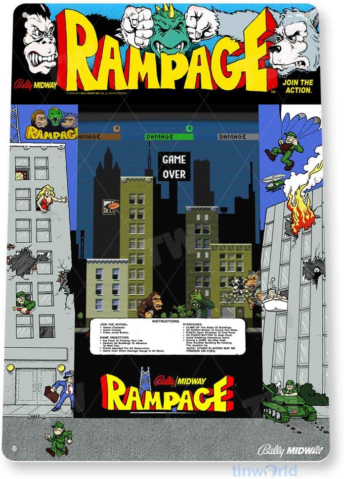 TIN SIGN Rampage Arcade Sign G - مراجعة Gaming Console Room وسعره